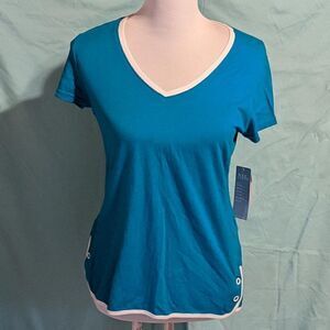 🆕NWT NEW YORK LAUNDRY BLUE SHORT SLEEVE TEE SHIRT WITH WHITE TRIM - SMALL